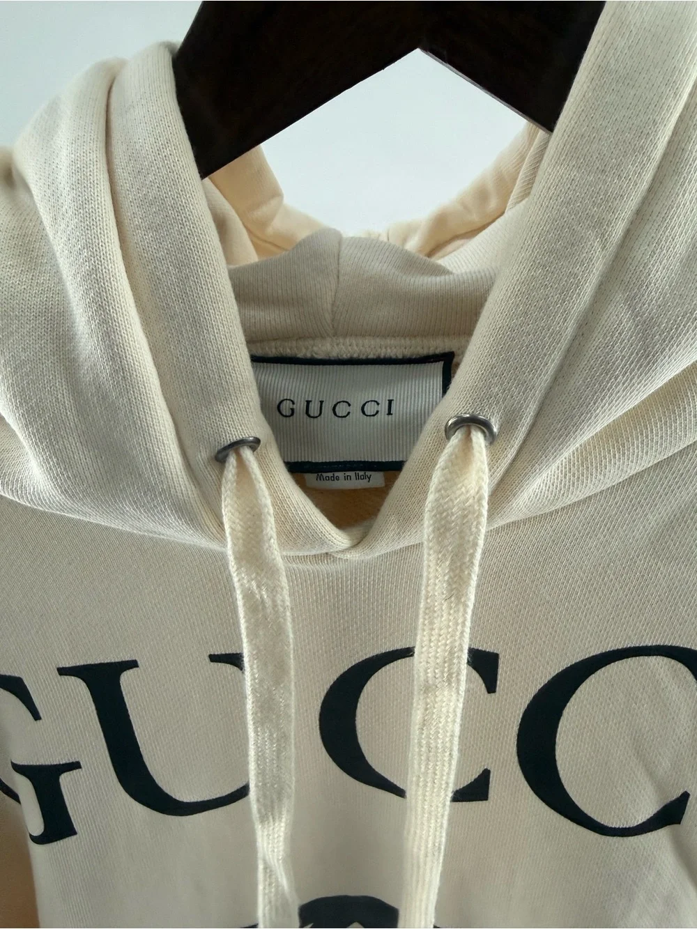 Gucci Cream Crewneck Hoodie with Black Logo